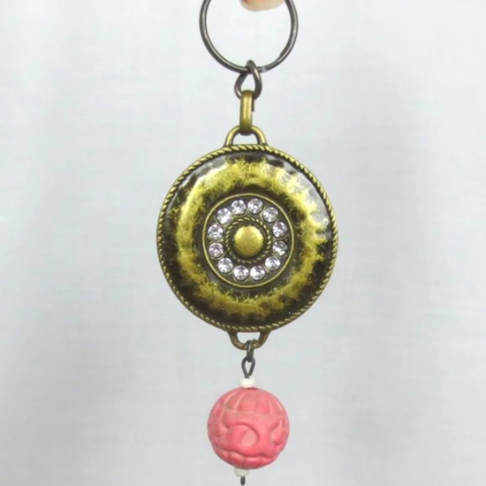 New Handmade Keychain Bag Charm Beaded Boho Antique Brass Rhinestones Faux Gem
